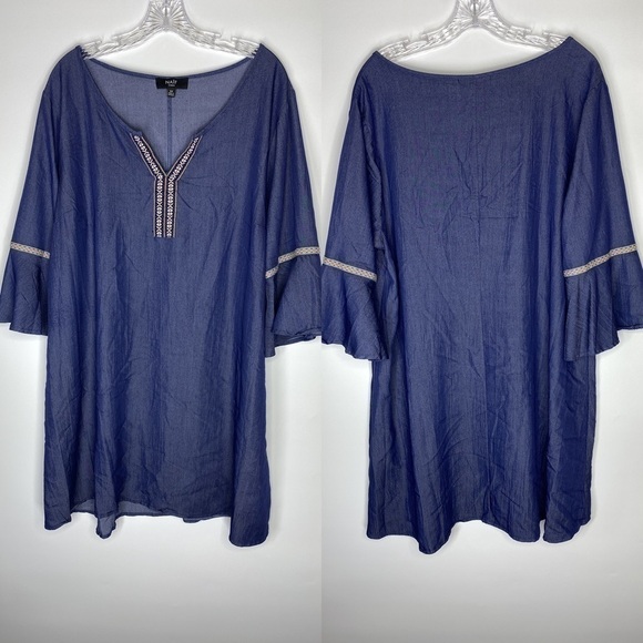 Naif Blue Denim Boho Tshirt Bell Sleeve Dress Size 3X - Picture 1 of 7